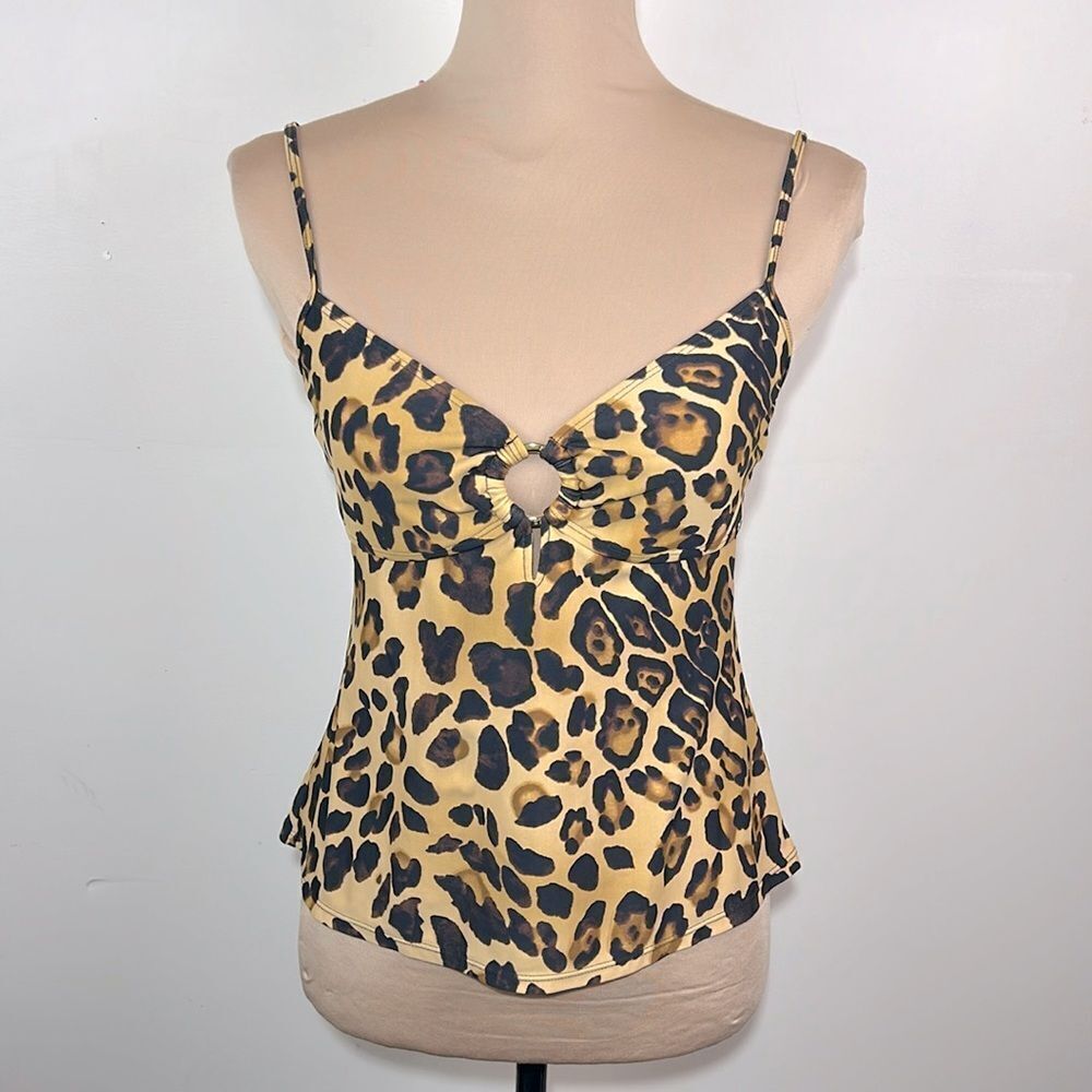Chaps leopard print tankini swimsuit top size 12.